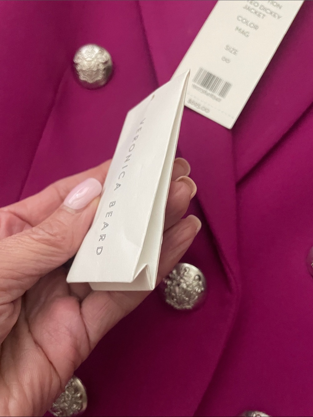 Veronica Beard Double-Breasted Magenta Blazer with Decorative Silver Buttons - Picture 7 of 8